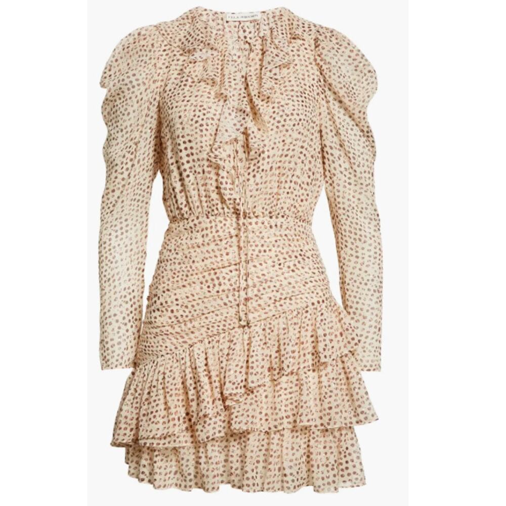 Ulla Johnson Cecily Metallic Dot Long Sleeve Silk‎ Blend Dress Size 8
